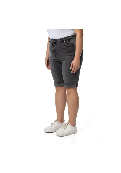 Büyük Beden Paçası Katlamalı Beş Cepli Denim Antrasit Şort-antrasit Antrasit