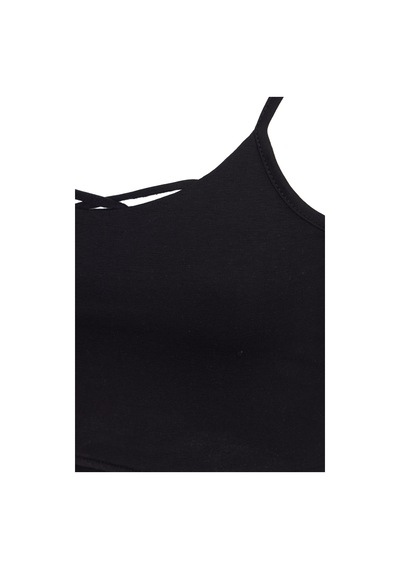Tudors Kadın Slim Fit Dar Kesim Pamuklu İnce Askılı Siyah Crop Atlet-51094