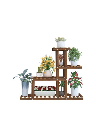 Ahşap Dekoratif 6 Katlı Çiçeklik Standı - 120x120 Cm Büyük Boy Saksı Rafı Kahverengi