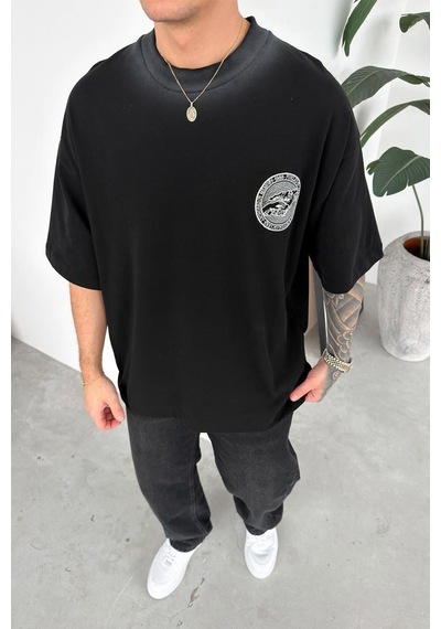 Siyah Nakışlı Premium Oversize Tişört