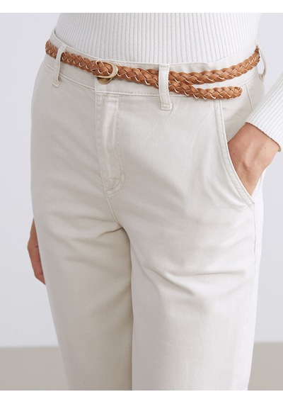 Lcw Jeans Bej Beli Kemerli Carrot Fit Kadın Jean Pantolon