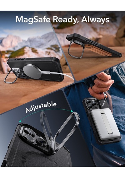 Esr Apple Uyumlu iPhone 16 Pro Kılıf Cyber Tough Halolock Magsafe Stantlı Silikon Gri