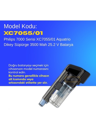 Philips 7000 Serisi Xc7055/01 Aquatrio Dikey Süpürge 3500 Mah 25.2 V Batarya  Uyumlu Uzun Ömürlü, Maksimum Performans Pil