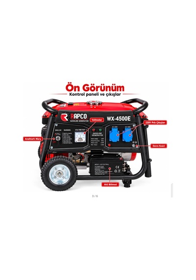 Algaride Rapc Wx-4500e Benzinli Jeneratör 4.5 Kva Uzaktan Kumandalı Marşlı İpli Monofaze 220v Tekerlekli Güç Ünitesi