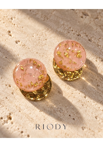 Riody Éclat Rosé Pudra Pembe Oval Altın Renkli Parçacık Ve Dövme Dokulu Metal Detaylı Kadın Küpe Rose Gold - Beyaz