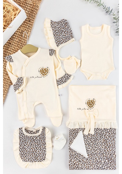 Babymod Leopar Desenli 8'li Kız Bebek Hastane Çıkışı Bebek Takımı