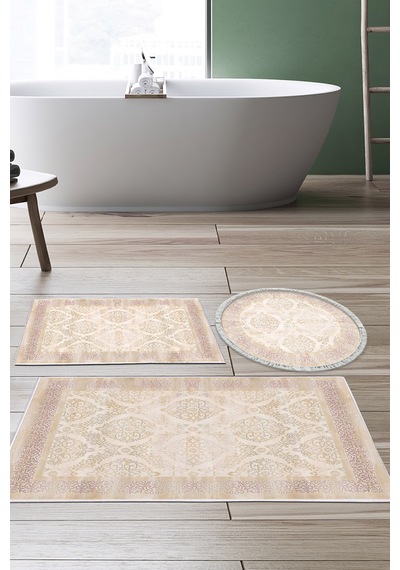 Eko Trend Djt 3 Lü Yıkanabilir Kaymaz Taban Banyo Paspas Seti 1376 Klasik Pudra Pembe