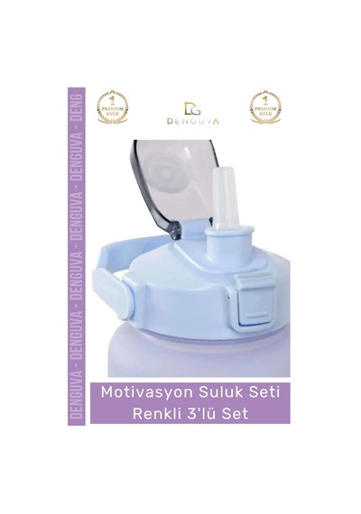 Suluk Sağlıklı Tritan Bpa İçermeyen Sızdırmaz 2000ml 750ml 300ml 3'lü Motivasyon Suluk Seti Çok Renkli