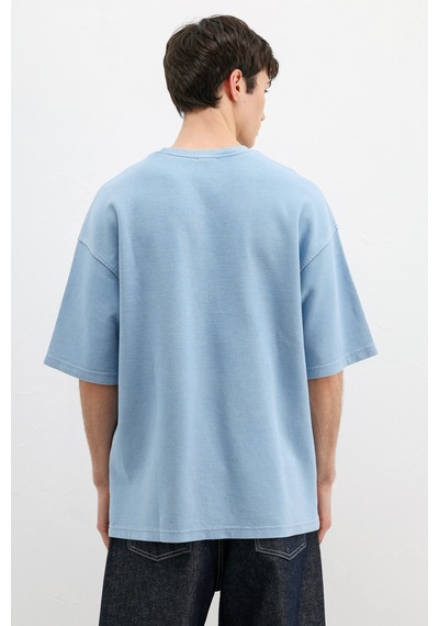Vamos Oversize Baskılı Tişört V70-148 Bebek Mavi