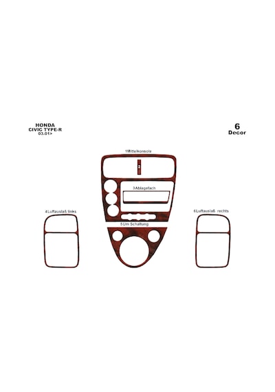 Honda Civic Type R Torpido Kaplama 2001-2006 6 Parça Maun