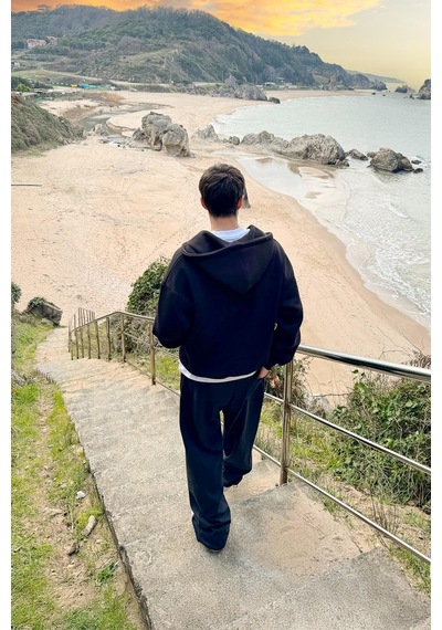 Flaw Nakışlı Zip Hoodie Siyah Siyah