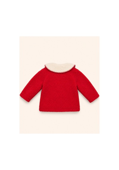 Omeca Concept Çilek Nakışlı Bebe Yaka Kırmızı Peluş Kız Çocuk Mont