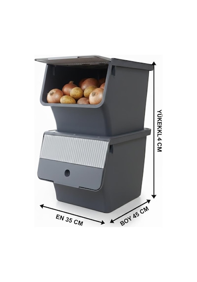 Füme 2'li 33 Lt Modubox Kayar Kapaklı Saklama Kabı & Patates Soğan Kovası & Erzak Kutusu Füme