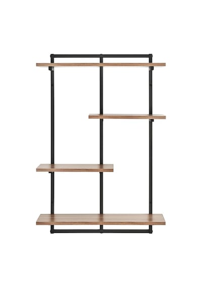 Aju Modern Duvar Rafı - 4 Katlı Metal Şık Modern Yüzen Pencere Duvar Rafı Kitaplık Düzenleyici Raf Siyah