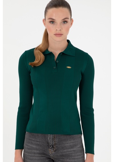 U.S. Polo Assn. Kadın Koyu Yeşil Polo Yaka Kazak 50297087-VR101