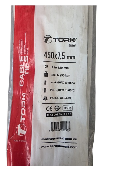 Tork 450x7,5 Mm Plastik Kablo Bağı Beyaz 100 Adet