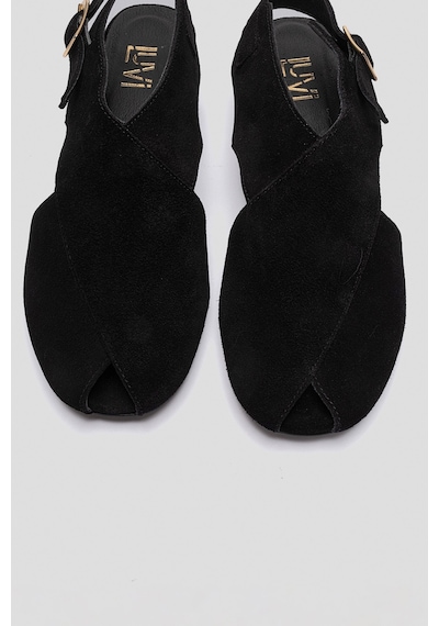 Luvishoes Monaro Siyah Süet Hakiki Deri Kadın Sandalet