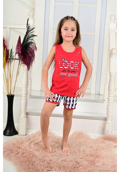 kız çocuk askılı pijama takımı look see good kırmızı