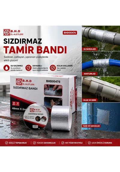 B.h.d Bhd-00476 Su Sızdırmaz Tamir Bantı 48mmx1.5 2mt Sakız Bandı - 12'li Paket
