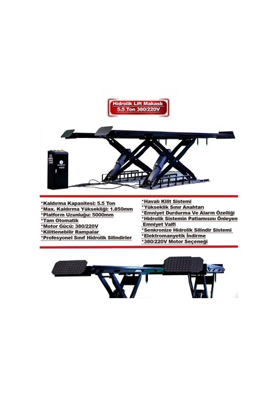 Worldforce 5500 Kg Makaslı Lift Hidrolik Sistem Tam Otomatik Ağır Vasıtalara Uyumlu 380v 3,2kw Resepsiyon Oto Lift
