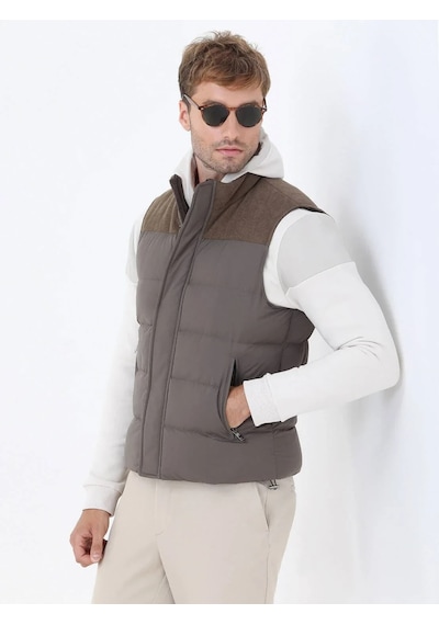 Kip Vizon Regular Fit Dik Yaka Casual Dokuma Spor Yelek Vizon