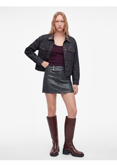 Koton Normal Bel Düğme Detaylı Cepli Pamuklu Denim Mini Şort Etek Siyah 7wal70031md