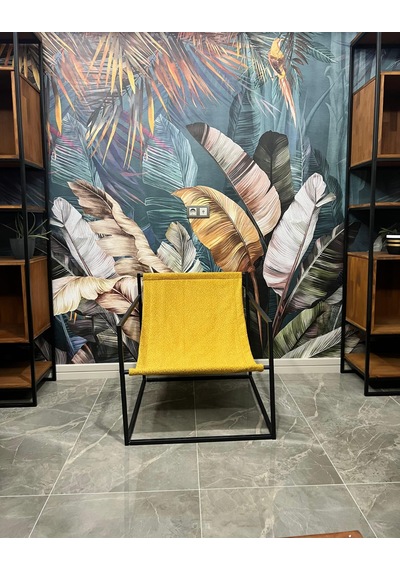 Modern Dekoratif Metal Ayaklı Berjer Salon Oturma Odası Berjer Sarı