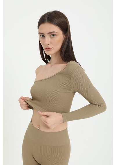 Forever More Tek Omuz Crop Top Vizon-m Altın - Beyaz