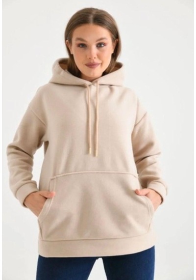 Lovie Moda Kadın Kapşonlu Sweatshirt Bej