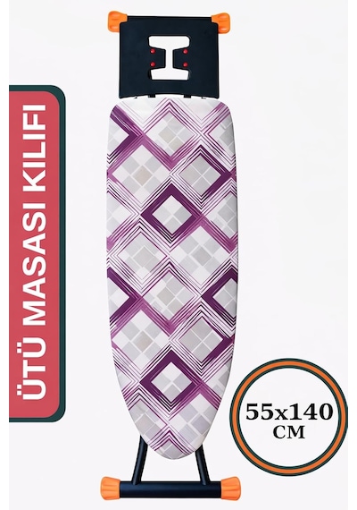 Asev Home Ütü Masası Kılıfı Keçeli İpli Stoperli Büyük Boy 55x140 Cm Karosi Leylak Diğer