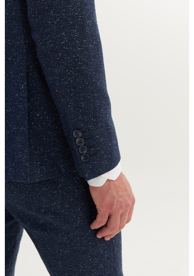 AC&Co / Altınyıldız Classics Erkek Lacı Slim Fit Dar Kesim Kırlangıç Yaka Desenli Takım Elbise Lacivert