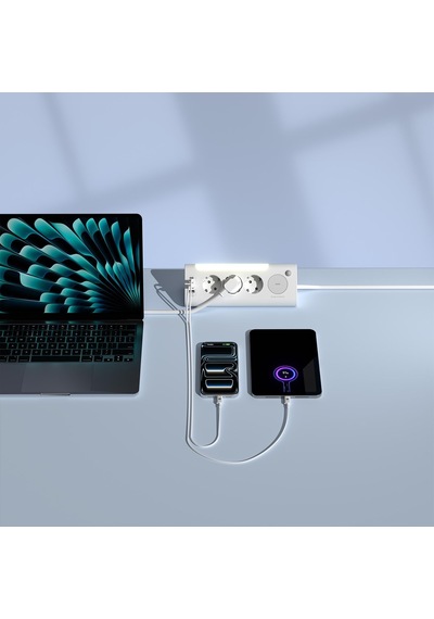 Prz06 3 Soketli 2 Usb 2 Type-c Pd20 2m 306 Joule Tam Bakır Kablolu Beyaz Akım Korumalı Priz 0