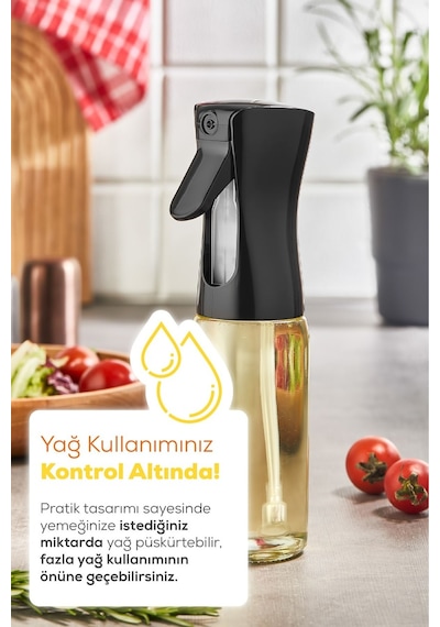 Vienev 2li Airfryer Sprey Yağdanlık Cam Şişe - Izgara Fritöz Salata Yağ Püskürtücü Siyah
