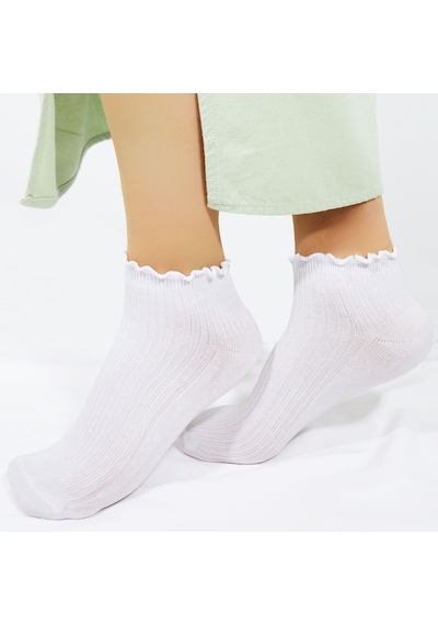 Kral Socks Kadın Bambu Çorap 4 Çift Renkli Fırfırlı Patik Kadın Çorap Çok Renkli