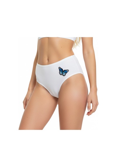 Bonbon Kadın Pamuklu Yüksek Bel Kelebek Figürlü Beyaz Renk String Külot Bb2210