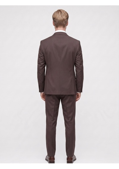 Tk6896 Erkek 3 Parça Slim Fit Çift Yırtmaçlı Takım Elbise Yelekli Şık Klasik Takım 6 Drop Kahverengi