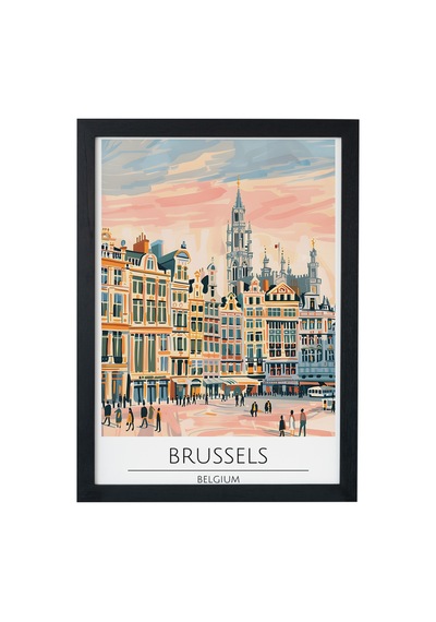 Brussels Belgıum Ahşap Çerçeveli Dekoratif Duvar Tablosu Siyah