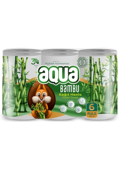 Aqua Bambu Kağıt Havlu 3 Katlı 6 Rulo