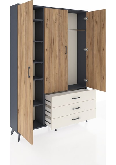 Arges Dolap 6 Raflı 3 Çekmeceli Tek Askılı 132x30x195 Antrasi... Antrasit