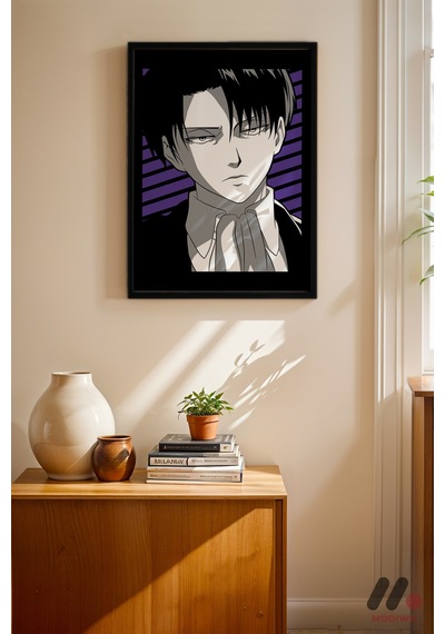 Attack On Titan Levi Ackerman Anime Poster, Siyah Çerçeveli Duvar Tablosu - Anime Severlere Özel Hed