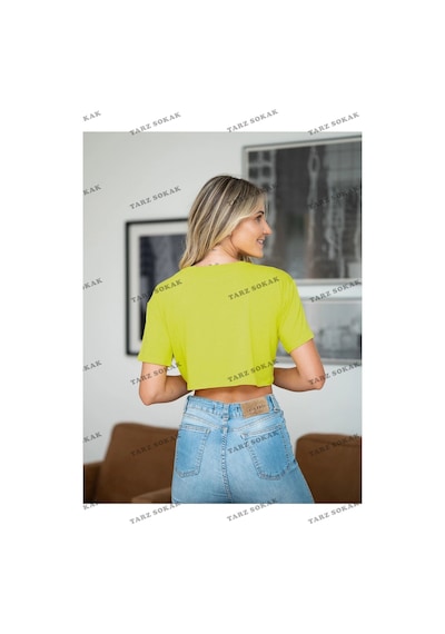 Tarzsokak Beyaz %100 Pamuk Bisiklet Yaka Oversize Crop Beyaz