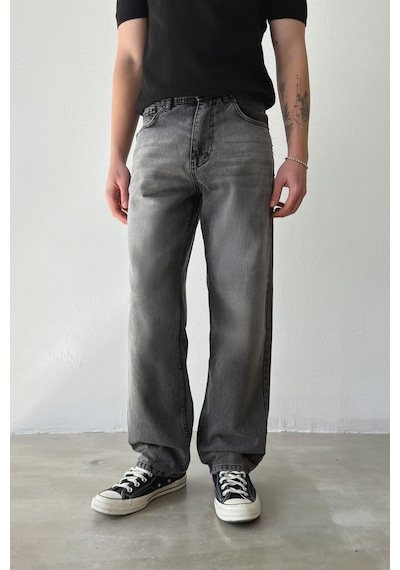 Flaw Çizgili Regular Jean-29106 Antrasit