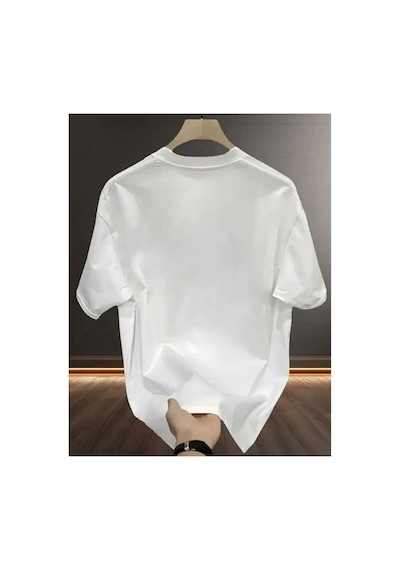 Panda Baskı Tekstil Kahve Smile Baskılı Özel Tasarım Oversize Tshirt Beyaz