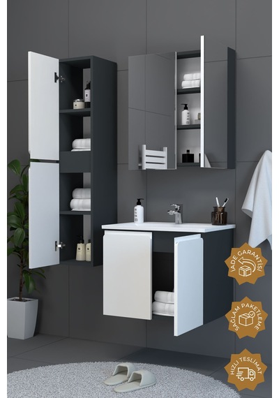 Teta Home Zürih 65 Cm Mdf Gövde Membran Kapak Banyo Dolabı Seti + Boy Dolabı Teta Home Zürih 65 Cm Mdf Gövde Membran Kapak Banyo Dolabı Seti + Boy Dolabı