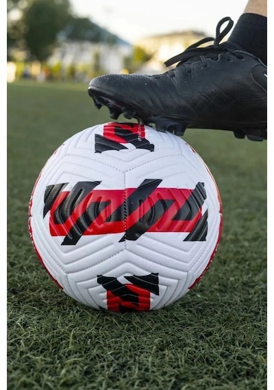 Kırmızı Yeni Desenli Futbol Topu 4 Astarlı No:5 480 Gr + Pompa Hediyeli X507 Kırmızı - Beyaz