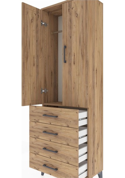 Arges Dolap Tek Raflı 4 Çekmeceli Tek Askılı 60x30x182 Çam-çam Çam Arges Dolap Tek Raflı 4 Çekmeceli Tek Askılı 60x30x182 Çam-çam Çam