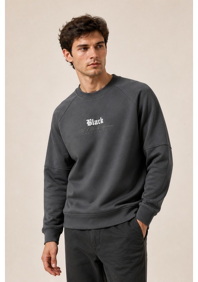 Redline Black Yeni Sezon Erkek Kışlık Regular Fit Sweatshirt Pamuklu Antrasit