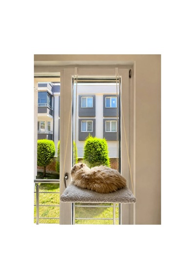Askılı Kedi Pencere Yatağı - Peluş Kumaşlı Cam Önü Kedi Hamak Yatağı