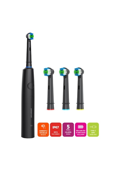 Polosmart Psc83 Şarjlı 5 Modlu Ip67 Suya Dayanıklı Diş Fırçası Antrasit Şarjlı