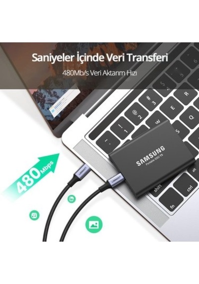 Ugreen Usb-c 100w 5a Qc Pd Örgülü Hızlı Şarj Kablosu, 3 Metre, Siyah -